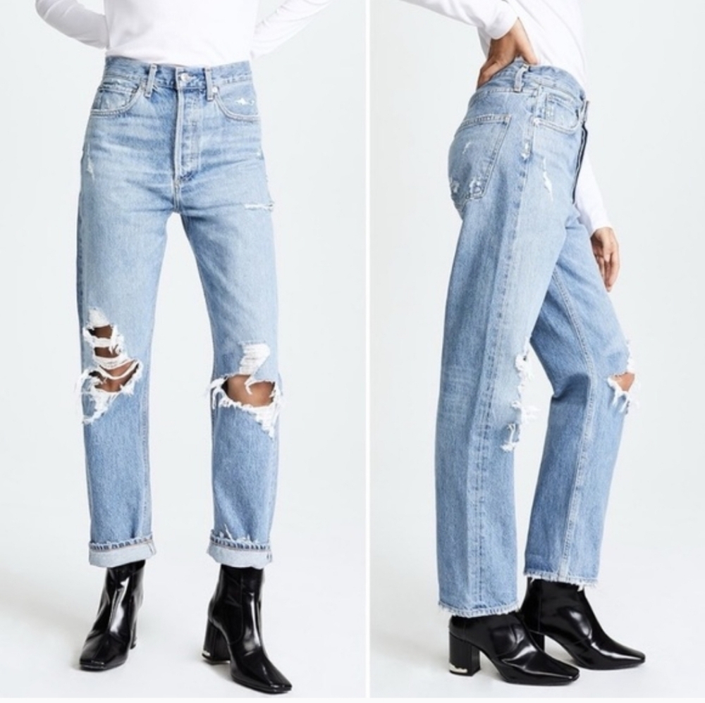 Agolde 90s Mid‎ Rise Loose Fit Distressed Jeans in Fall Out Wash Size 26 Grunge